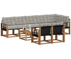 Lauko sofos komplektas 9 pcs Natūrali ir šviesiai pilka