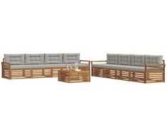 Lauko sofos komplektas 9 pcs Natūrali ir šviesiai pilka