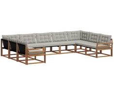 Lauko sofos komplektas 9 pcs Natūrali ir šviesiai pilka