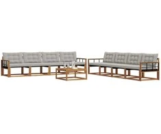Lauko sofos komplektas 9 pcs Natūrali ir šviesiai pilka