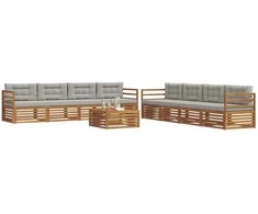 Lauko sofos komplektas 9 pcs Natūrali ir šviesiai pilka
