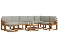 Lauko sofos komplektas 9 pcs Natūrali ir šviesiai pilka