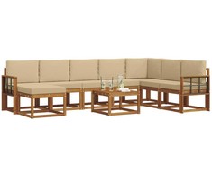 Lauko sofos komplektas su pagalve 9 pcs Natūralus ir bežinis