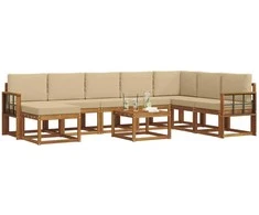 Lauko sofos komplektas su pagalve 9 pcs Natūralus ir bežinis