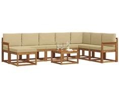 Lauko baldų komplektas Lauko sofos komplektas su pagalve 9 pcs Natūralus ir bežinis