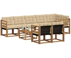 Lauko sofos komplektas su pagalve 9 pcs Natūralus ir bežinis