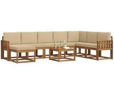 Lauko sofos komplektas su pagalve 9 pcs Natūralus ir bežinis