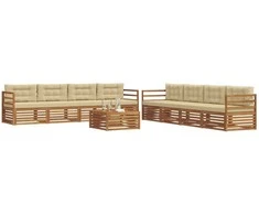 Lauko sofos komplektas su pagalve 9 pcs Natūralus ir bežinis