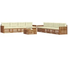 Lauko sofos komplektas su pagalve 9 pcs Natūralus ir grietinėlė