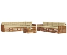Lauko sofos komplektas su pagalve 9 pcs Natūralus ir bežinis