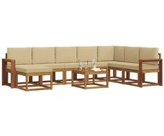 Lauko sofos komplektas su pagalve 9 pcs Natūralus ir bežinis