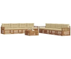 Lauko sofos komplektas su pagalve 9 pcs Natūralus ir bežinis