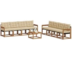 Lauko sofos komplektas su pagalve 9 pcs Natūralus ir bežinis