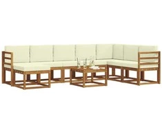 Lauko sofos komplektas su pagalve 9 pcs Natūralus ir grietinėlė