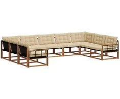 Lauko sofos komplektas su pagalve 9 pcs Natūralus ir bežinis