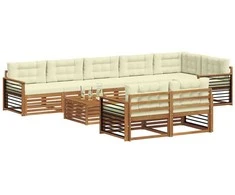 Lauko sofos komplektas su pagalve 9 pcs Natūralus ir grietinėlė