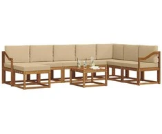 Lauko sofos komplektas su pagalve 9 pcs Natūralus ir bežinis