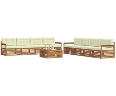 Lauko sofos komplektas su pagalve 9 pcs Natūralus ir grietinėlė