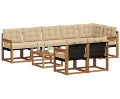 Lauko sofos komplektas su pagalve 9 pcs Natūralus ir bežinis