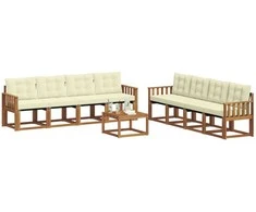Lauko sofos komplektas su pagalve 9 pcs Natūralus ir grietinėlė