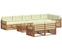 Lauko baldų komplektas Lauko sofos komplektas su pagalve 9 pcs Natūralus ir grietinėlė