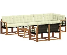 Lauko sofos komplektas su pagalve 9 pcs Natūralus ir grietinėlė