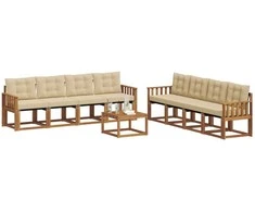 Lauko sofos komplektas su pagalve 9 pcs Natūralus ir bežinis