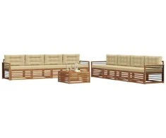 Lauko sofos komplektas su pagalve 9 pcs Natūralus ir bežinis