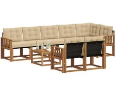 Lauko sofos komplektas su pagalve 9 pcs Natūralus ir bežinis