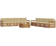 Lauko sofos komplektas su pagalve 9 pcs Natūralus ir bežinis