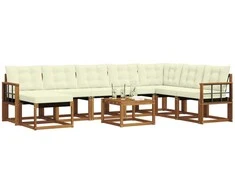 Lauko sofos komplektas su pagalve 9 pcs Natūralus ir grietinėlė