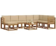 Lauko baldų komplektas Lauko sofos komplektas su pagalve 9 pcs Natūralus ir bežinis