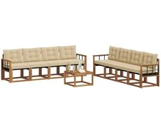 Lauko sofos komplektas su pagalve 9 pcs Natūralus ir bežinis