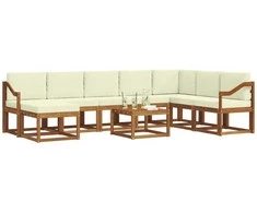 Lauko sofos komplektas su pagalve 9 pcs Natūralus ir grietinėlė