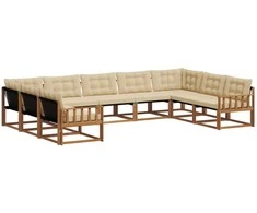 Lauko sofos komplektas su pagalve 9 pcs Natūralus ir bežinis