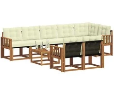 Lauko sofos komplektas su pagalve 9 pcs Natūralus ir grietinėlė