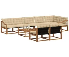 Lauko sofos komplektas su pagalve 9 pcs Natūralus ir bežinis