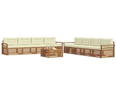 Lauko sofos komplektas su pagalve 9 pcs Natūralus ir grietinėlė