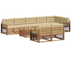 Lauko sofos komplektas su pagalve 9 pcs Natūralus ir bežinis