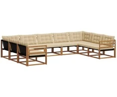 Lauko sofos komplektas su pagalve 9 pcs Natūralus ir bežinis