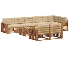 Lauko sofos komplektas su pagalve 9 pcs Natūralus ir bežinis