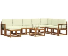 Lauko baldų komplektas Lauko sofos komplektas su pagalve 9 pcs Natūralus ir grietinėlė