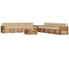 Lauko sofos komplektas su pagalve 9 pcs Natūralus ir bežinis