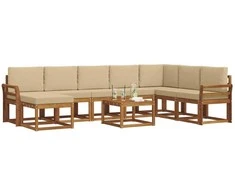 Lauko sofos komplektas su pagalve 9 pcs Natūralus ir bežinis