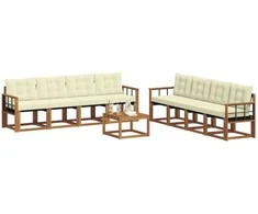 Lauko sofos komplektas su pagalve 9 pcs Natūralus ir grietinėlė
