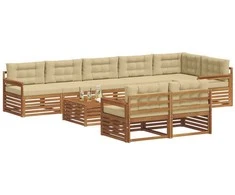 Lauko baldų komplektas Lauko sofos komplektas su pagalve 9 pcs Natūralus ir bežinis