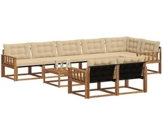 Lauko sofos komplektas su pagalve 9 pcs Natūralus ir bežinis