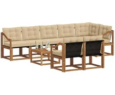 Lauko sofos komplektas su pagalve 9 pcs Natūralus ir bežinis