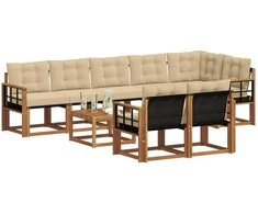 Lauko sofos komplektas su pagalve 9 pcs Natūralus ir bežinis