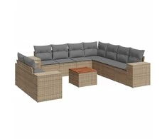 Sofa Sofos komplektas su pagalvėlėmis, 10 dalių, smėlio, poliratanas